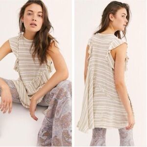 Free People Between The Lines Striped Tunic Top Tan sz S